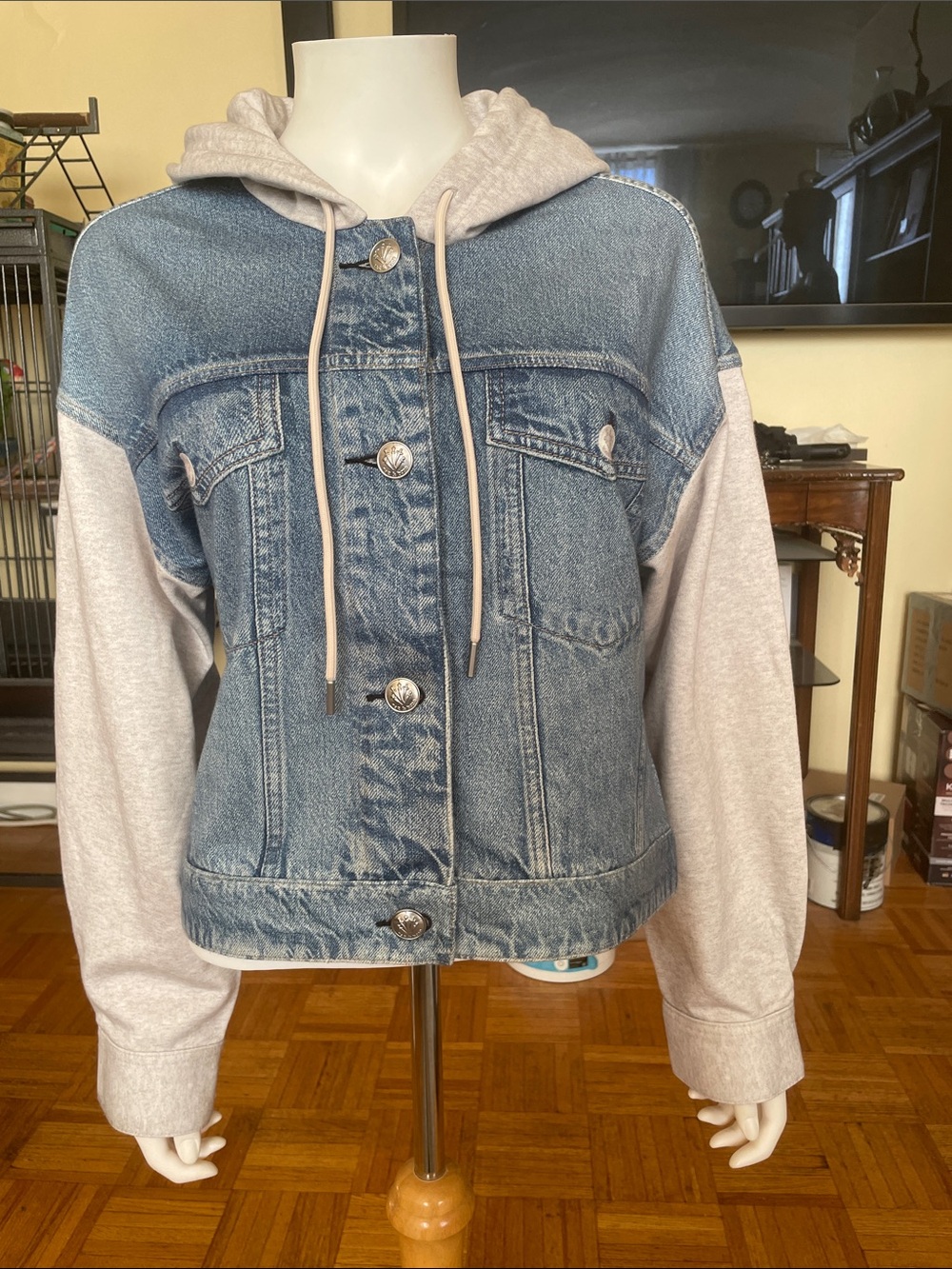 Rag & Bone Jacket with Gray Hooded Sleeves - Casual Women’s Jacket Size Small - Picture 3 of 12